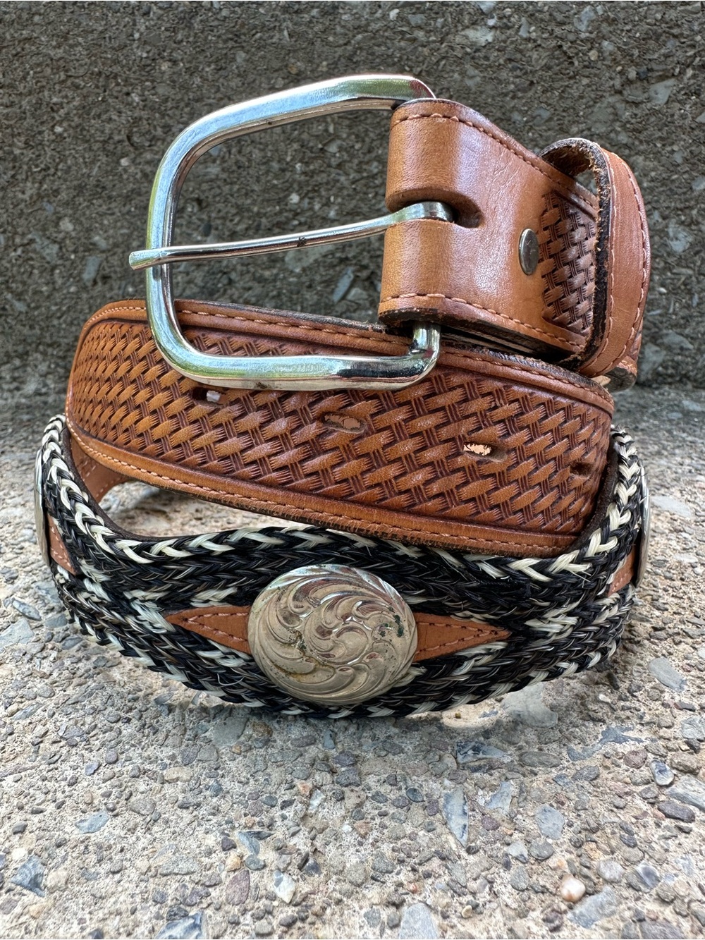 Vintage Circle Y Horsehair Concho Belt Size 38 Handmade Western USA Texas - Picture 2 of 12